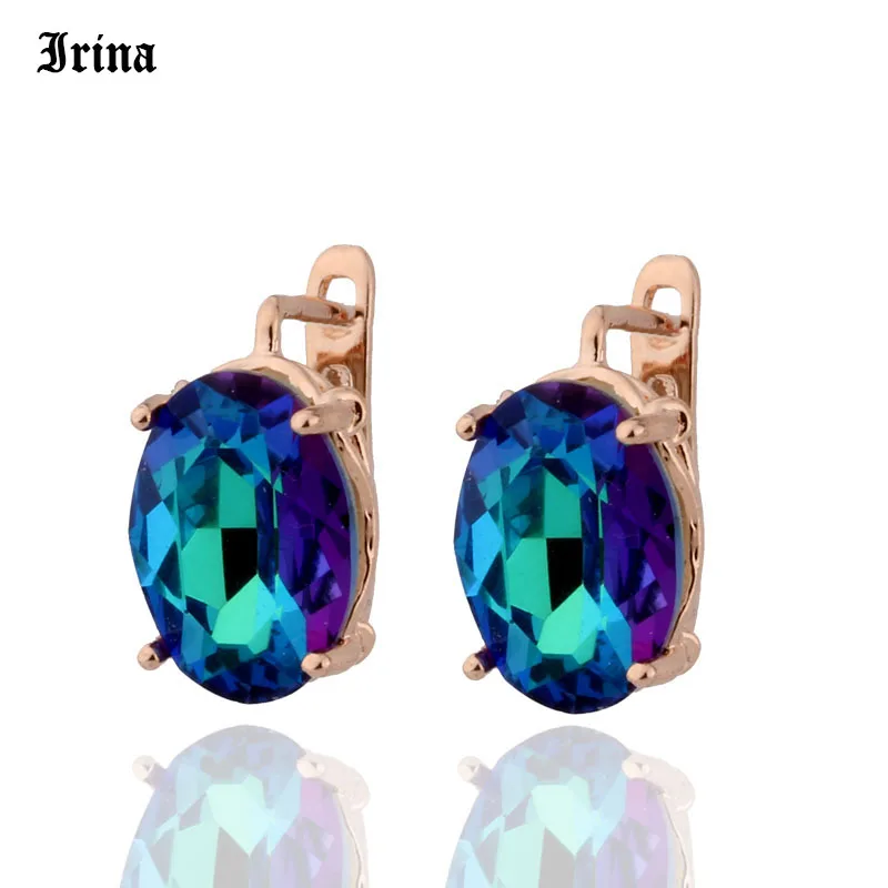 8 Color 585 Rose Gold Color Egg Shape Jewelry Colorful Earings High-quality Glass Stud Earrings for women Costume jewelery Gift