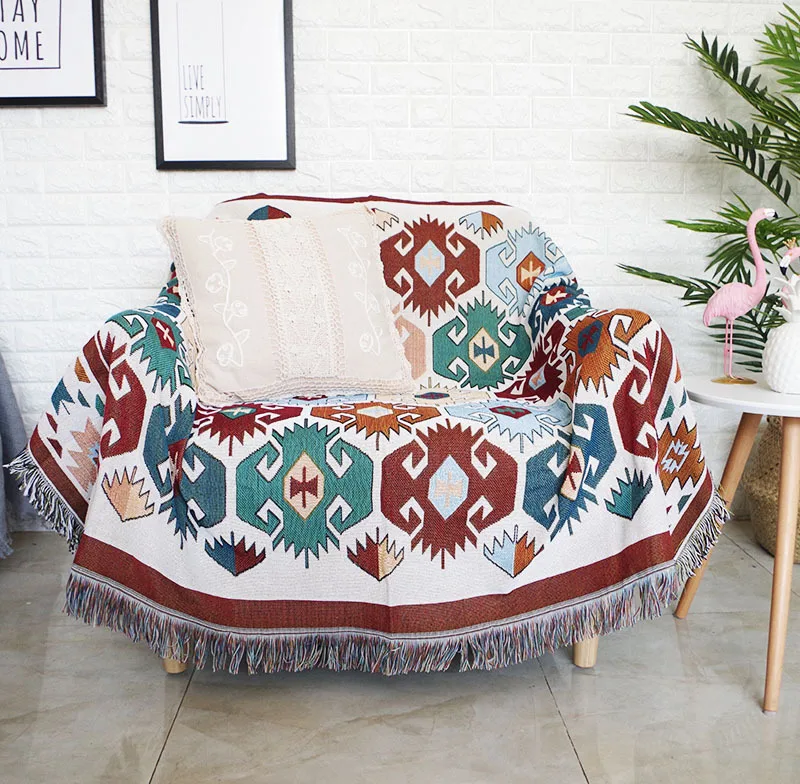 

Вязаный чехол для стула, дивана в стиле бохо, мягкое покрывало, кружевной чехол, Роскошный декор для покрывала, пляжного покрывала, песочного цвета