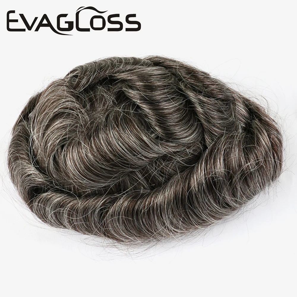 Men's Wig 0.06-0.08mm Skin PU Hair Pieces Men Toupee Unit Hair V Loop Replacement System For Male Toupee