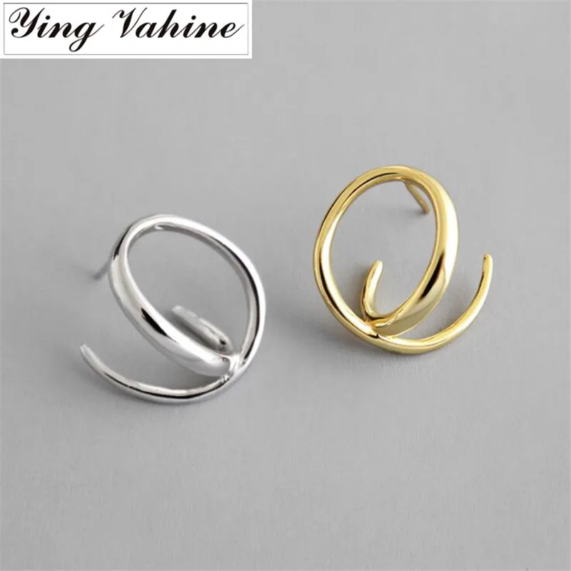 ying Vahine 925 Sterling Silver Korean Style Irregular Lines Stud Earrings for Women
