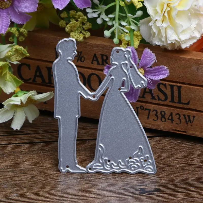 

Metal Bride Groom Wedding Cutting Dies Stencils For DIY Scrapbooking Embossing Folder Craft Carbon Steel Silver Invitation Greet