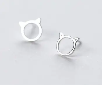 

wOMEN's 8MM Gift Cute 100% Real. 925 Sterling Silver Open Hollow Kitten Cat Stud Earrings Cat's Ear Animal Pet Jewelry GTLE1584