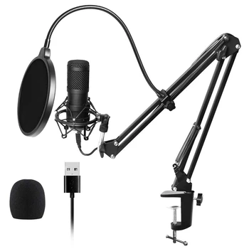 

Usb Streaming Podcast Pc Microphone Professional Studio Cardioid Condenser Mic Kit with Sound Card Boom Arm Shock Mount Filter,