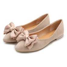 Г. Женская обувь на плоской подошве с бантом-бабочкой мокасины из флока с острым носком для досуг большой размер женская обувь без застежки высокого качества