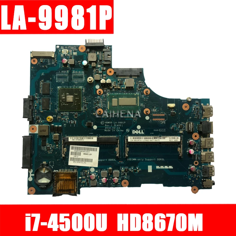 

LA-9981P Laptop motherboard for Dell Inspiron 15R-3537 5537 original mainboard I7-4500U HD8670M