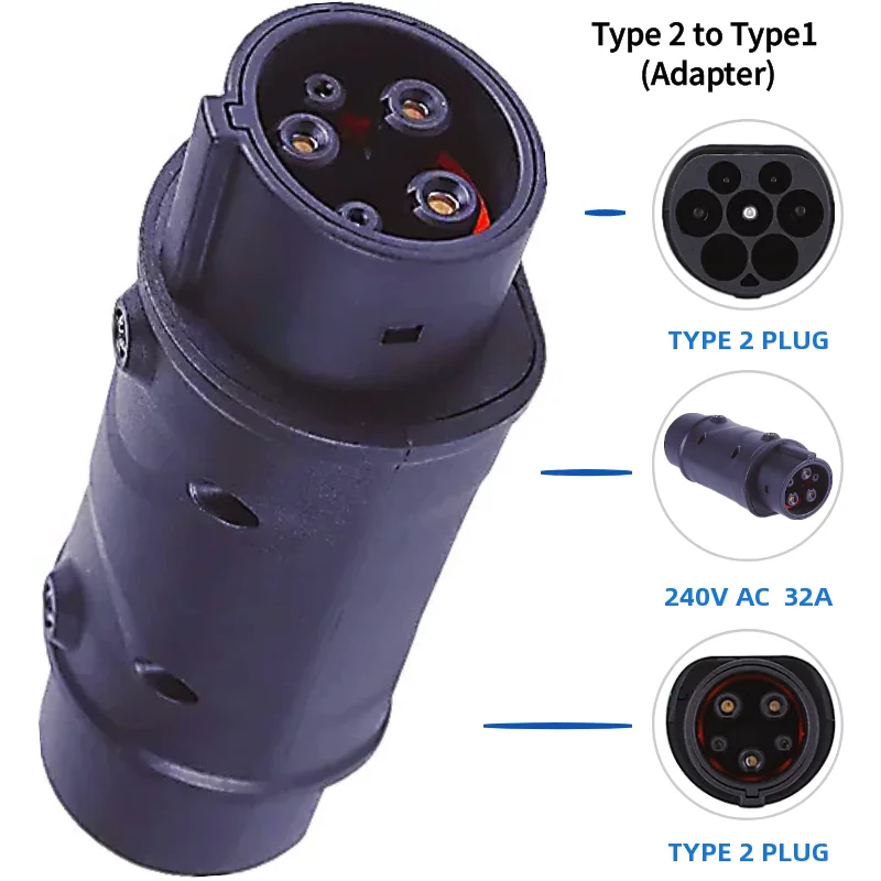 Convertisseur de chargeur 32A EV, iec 62196 type 2 à J1772 type 1 et type 1 à type 2, baril adaptateur de charge pour voitures électriques