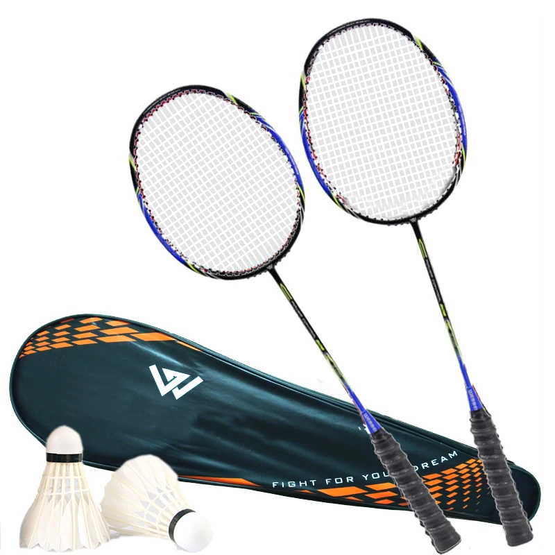 Профессиональные ракетки для бадминтона, карбоновый светильник, спортивные ракетки для бадминтона, 1 пара с сумкой для бадминтона - Цвет: Синий