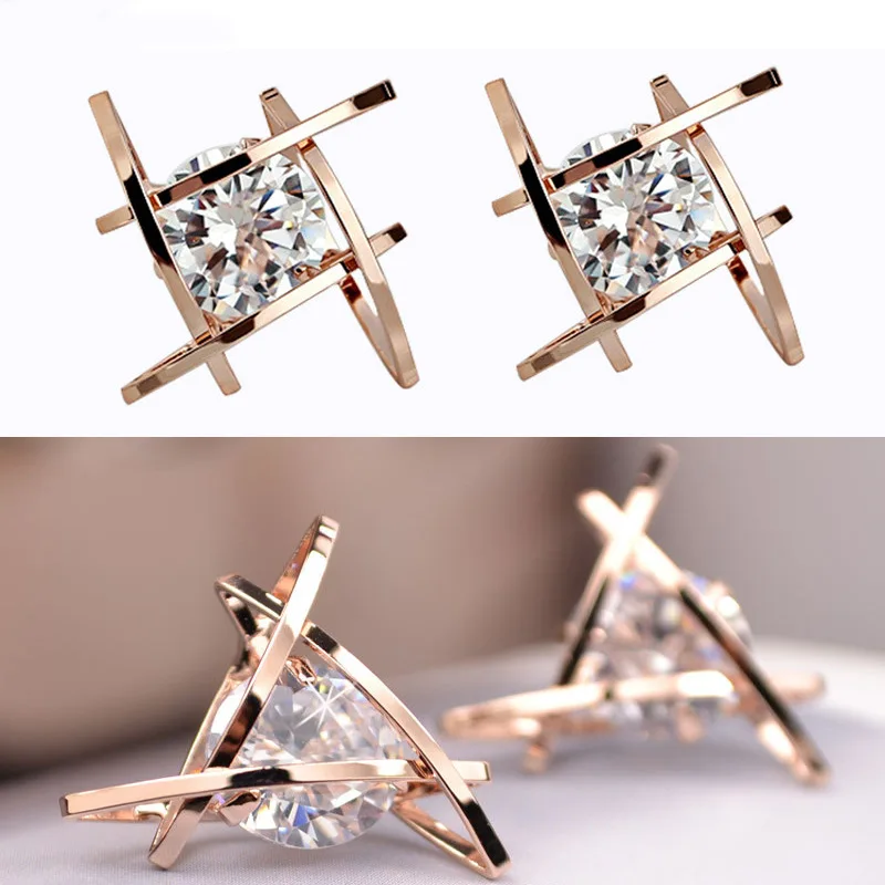 

European and American Trinkets Triangle Zircon Earrings Toe Square Zircon Stud Earrings Women Earrings Wholesale