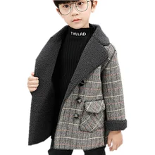 New Fashion Baby Boys Plaid Woolen Jacket For Winter Kids Wool Blend Coat Toddler Warm Outerwear Children Clothing Age 2 To 9Yrs