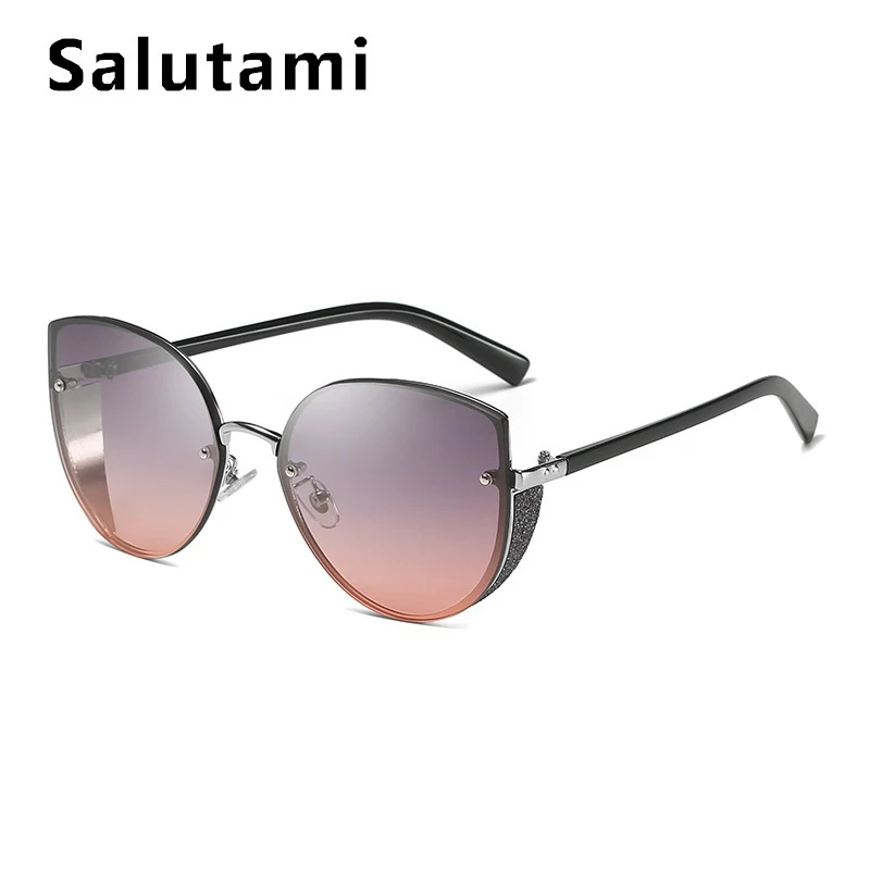 Большие градиентные солнцезащитные очки "кошачий глаз" для женщин, роскошные брендовые полутолстые Круглые Солнцезащитные очки с кристаллами, женские солнцезащитные очки с заклепками