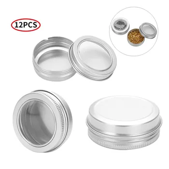 

Screw Top Round Aluminum Tin Cans Storage Jars Containers with Clear Window Candies Bead Balms Jewelry Storage Boxes