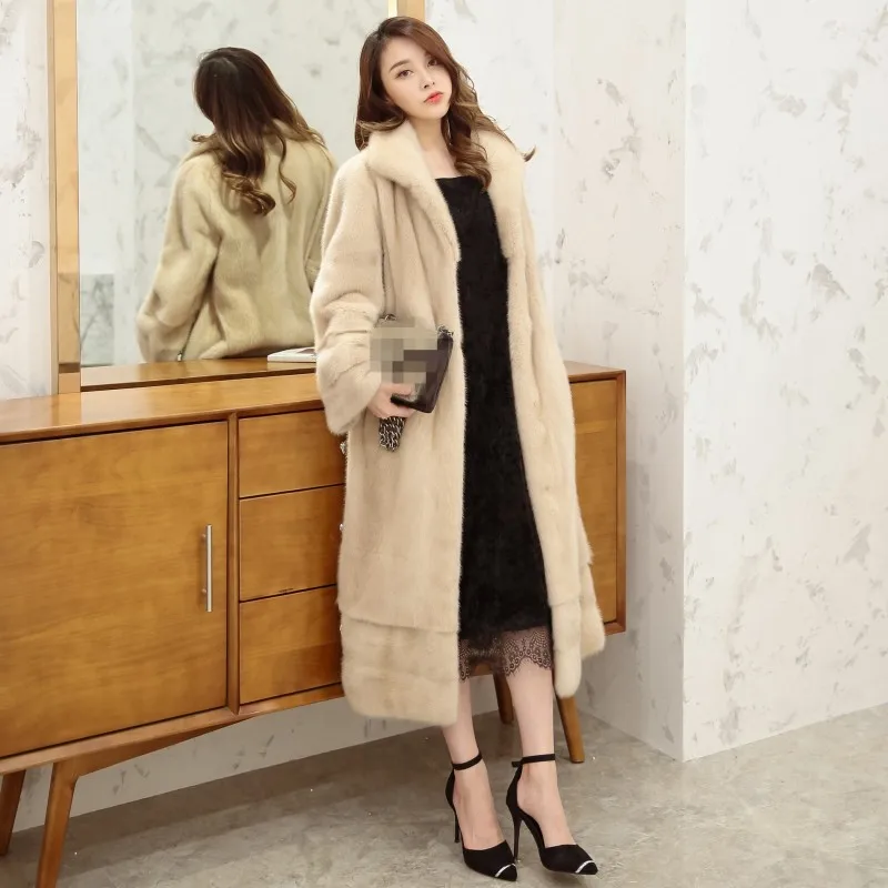 2 Top Quality Luxury Real Mink Fur Womens X-Long Overcoats Winter Butterfly Sleeve Lapel Fashion Thick Warm Coats Plus Size 5XL - Цвет: 2