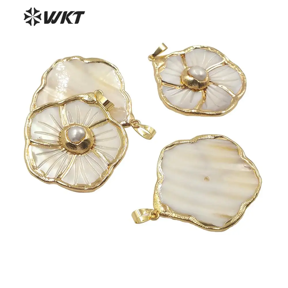 WT-JP171 Newst Product Vintage White Shell Pendant With Carved Flower Shape For Women Jewelry 3
