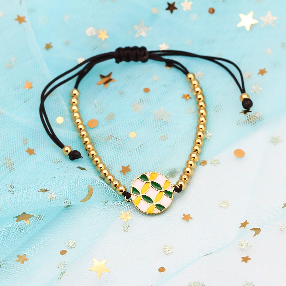 Wish Card 1PC Braided Bracelet Two Colored Flower Charm Copper Beads Rope Weave Adjustable Jewelry for WomenGirl Fashion Female | Украшения