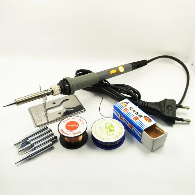 Gray 10ps Tool Kit DGKS 60 Вт Регулируемая температура Электрический паяльник набор сварочная паяльная станция тепловой карандаш ремонт 10 шт. набор инструментов выключатель питания - Цвет: Gray 10ps Tool Kit