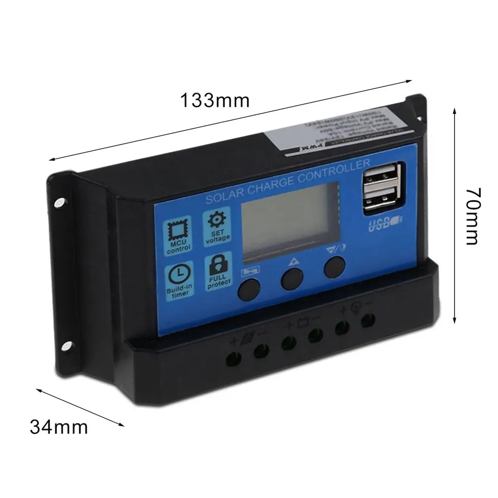 Controlador de Carga Controlador de Alta Painel Solar Regulador 12v-24v Automático Duplo Usb Display Digital Corrente 30a Pwm 7 Controladores solares