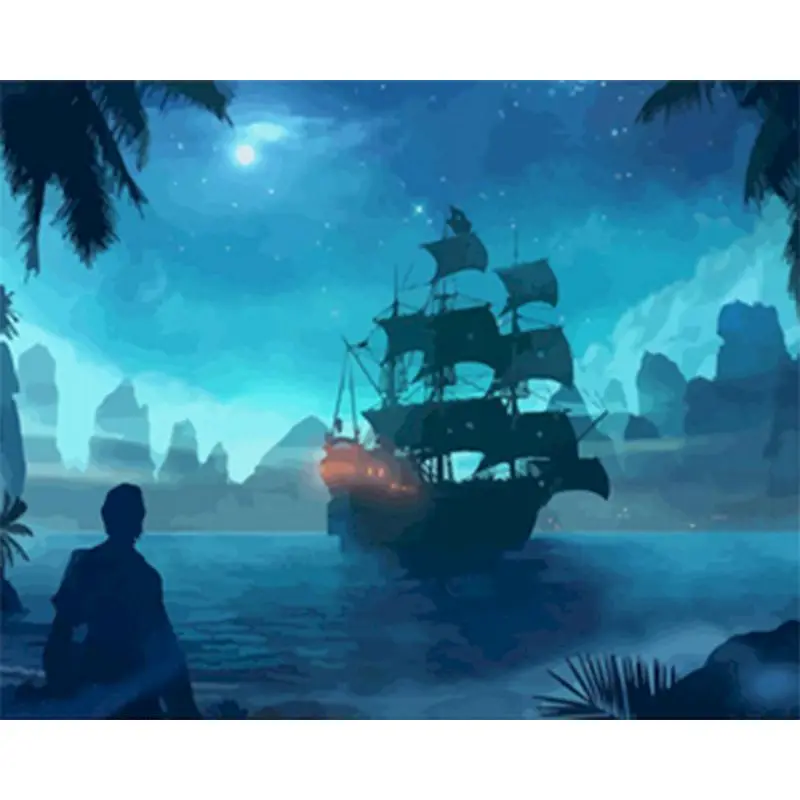 

Painting By Numbers An island Sailboat scenery Oil Hand Painted Color Animal By Number Home Decortion Artwork For Living Room