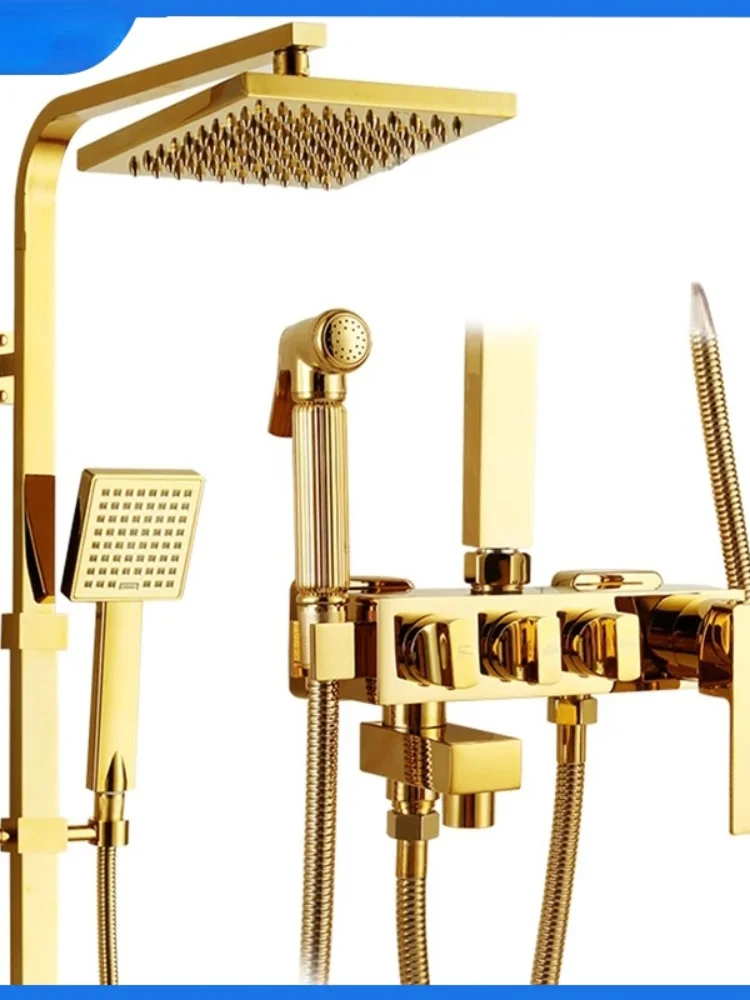 Quality Luxurious Golden Bathroom Shower Faucet Set Shower Shelf ,Bidet