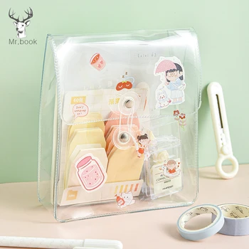 

Transparent Pencil Bag Cute Student Stationery Box Portable Travel Makeup Storage Bag Hand-held Data Bill Organizer Storage Bag
