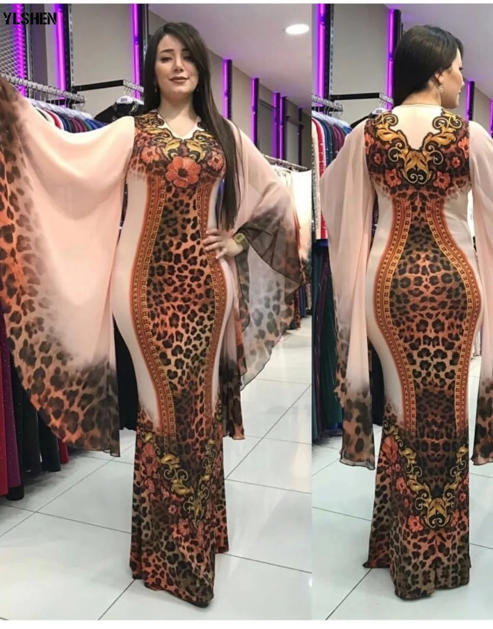 New African Dresses for Women Dashiki Print African Clothes Bazin Riche Sexy Slim Ruffle Sleeve Long Party Africa Dress Clothing 04