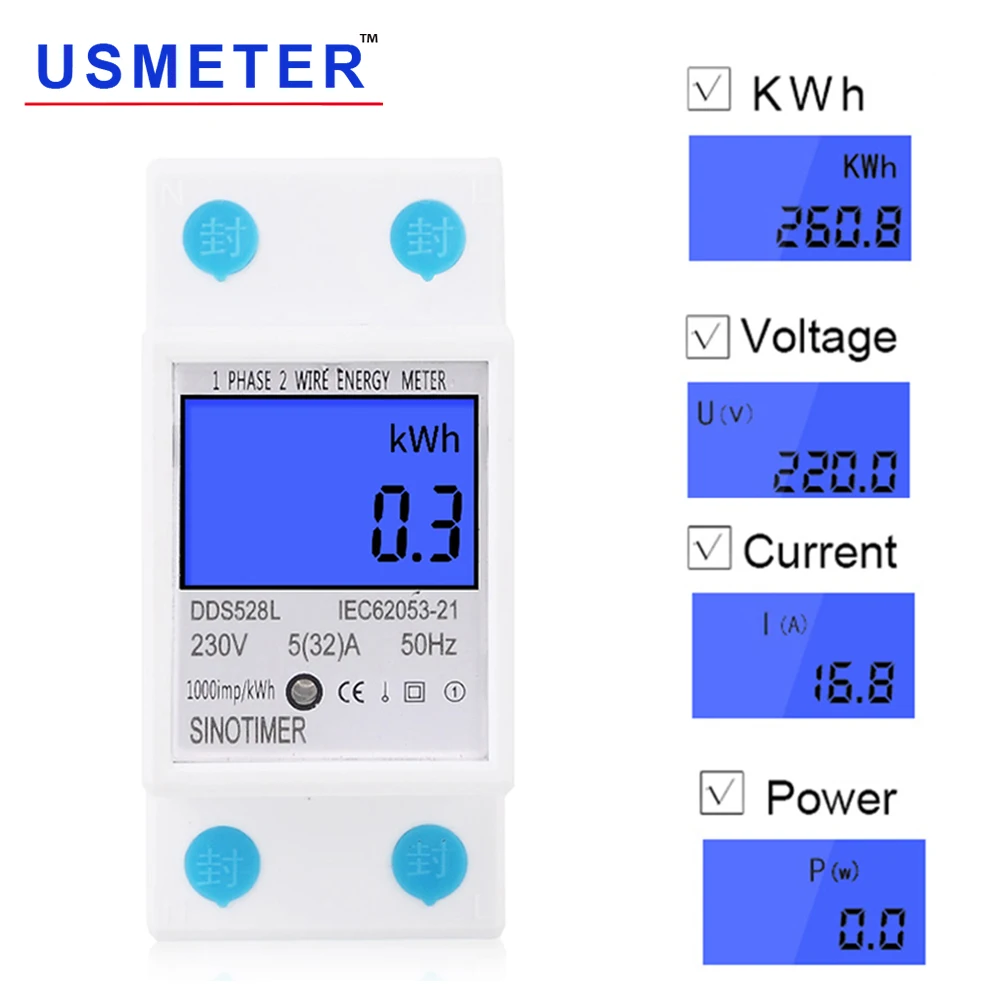 DDS528L 120V 230V Energy Meter Single Phase Power Meter Cycling Ammeter