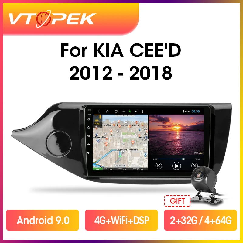 Автомагнитола Vtopek мультимедийный проигрыватель на Android 9 0 экран дюймов 4 Гб + WiFi DSP