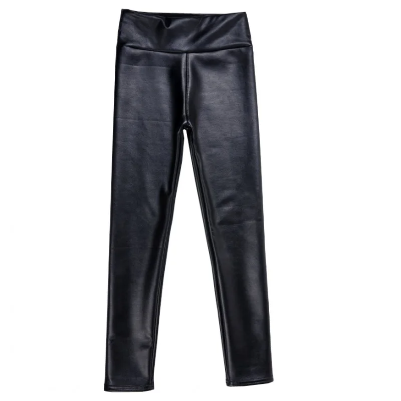 Winter Girls Leggings Kids Thick Velvet Leggings Pencil Pants Children Warm Trousers Faux PU Leather Legging Slim Leather Pants