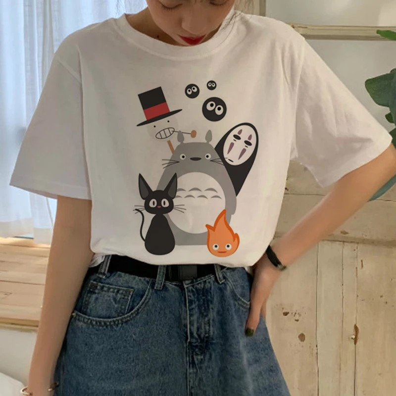

T Shirt Fashion 90s Anime T-shirt Funny Cartoon TShirts Top Tees Female Cute Totoro Studio Ghibli T Shirt Women Harajuku Ullzang