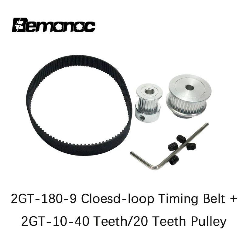 

Bemonoc 2GT Timing Belt Pulley Kit Closed Loop Timing Belt Length 180mm Width 9mm Pulley 20&40 Teeth Shaft Center Distance 60mm