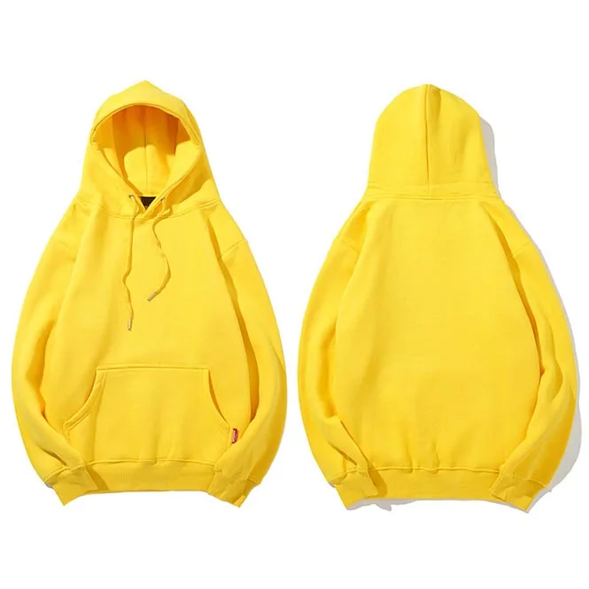 Vintage Colors Men Hoodie Sweatshirt Plain Winter Fleece Pullover Hoodies Harajuku Hip Hop Streetwear Autumn Urban Clothing - Цвет: Yellow