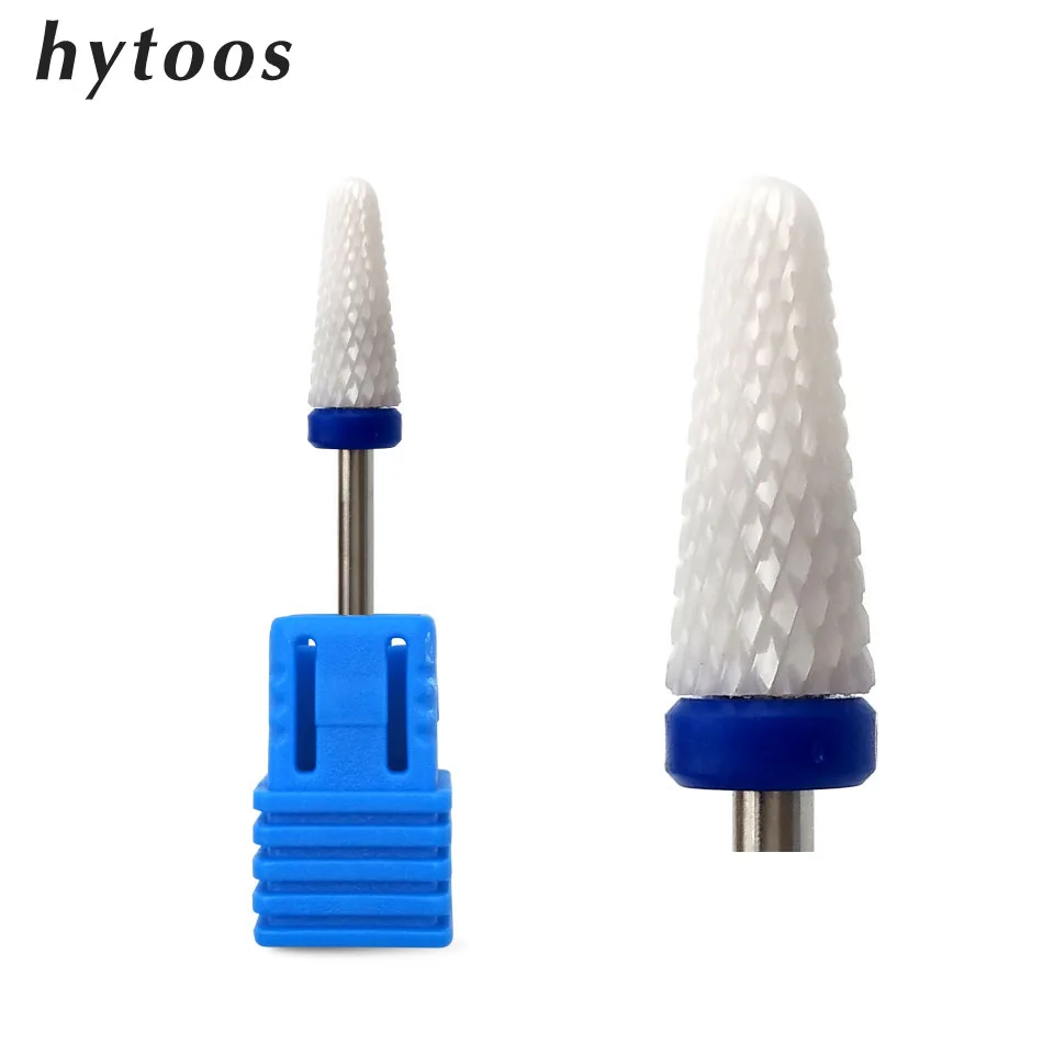 HYTOOS White Ceramic Cone Nail Drill Bits 3/32" Manicure Bits Rotary Ceramic Burr Drill Accessories Milling Cutter Nail Tools