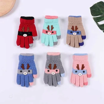 

Best selling gloves cotton cartoon kids winter five fingers warm gloves cute kids Christmas elk girls boys thick gloves winter