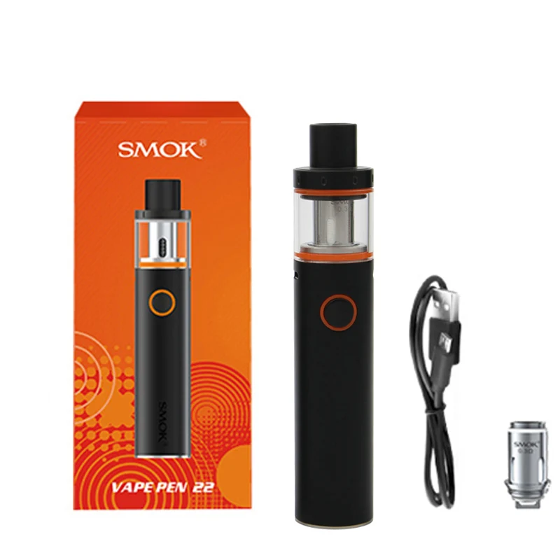 Черный Smok Vape Pen 22 комплект со встроенным аккумулятором 1650 мАч Vape Pen 22 резервуар Ом двухъядерный светодиодный электронная сигарета испаритель - Цвет: Черный