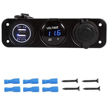 

Car Marine Boat Waterproof LED Toggle Switch Panel Dual USB Charging Port 12V Power Outlet 3 Hole Switch Panel