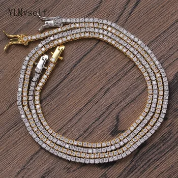 YLMyself Luxury 2mm Pave Cubic Zirconia Tennis Necklace Bracelet Gold Plated Women Party Jewelry 1