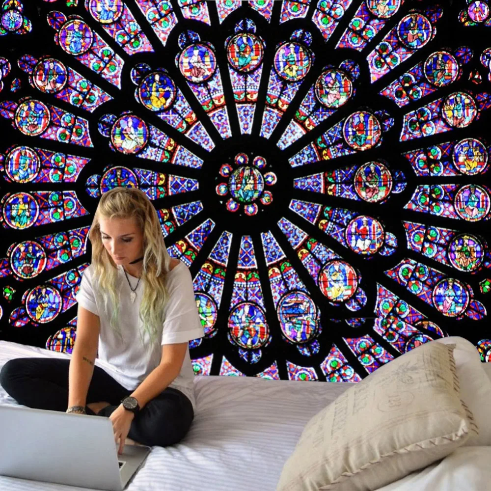 

Drop Shipping Notre Dame Cathedral In Paris South Rose Window Tapestry Polyester Printed Wall Hanging Decor Art