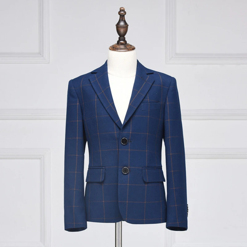 navy blazer Торжественные школьные костюмы с цветочным узором для мальчиков на свадьбу, блейзер для мальчиков, рубашка, жилет, брюки галстук, 5 предметов, смокинг, Детские вечерние костюмы, комплекты одежды - Цвет: navy blazer