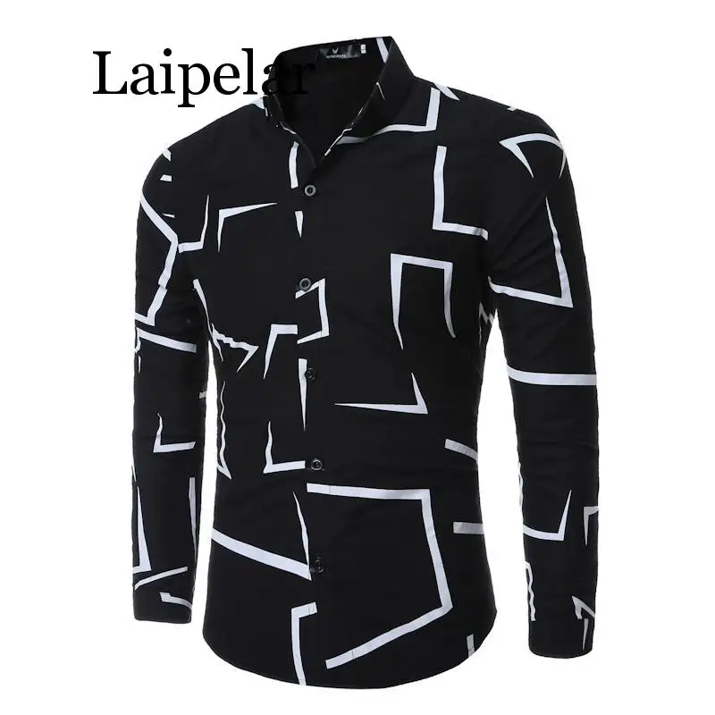 XXXXXL, C Mens Shirt Fashion Business Leisure Slim Fit Printing Long-sleeve Shirt Top Blouse