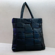 

Designer Cotton Large Handbag Brands PU Woven Tote Women Shoulder Bag Fashion Padded Shopper Bags for Women 2021 Ladies Purse
