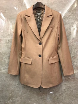 

2020 fashion casual autumn and winter new women's lapel back drawstring cross stitch symmetrical pocket suit 1009