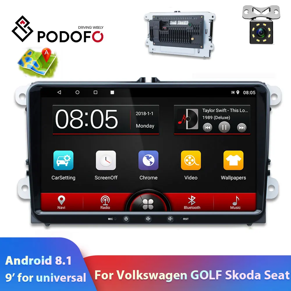 Podofo Android 8 1 2Din автомобильное радио для VW/Volkswagen/Golf/Polo/Tiguan/Passat/b7/b6/leon/Skoda/Octavia GPS