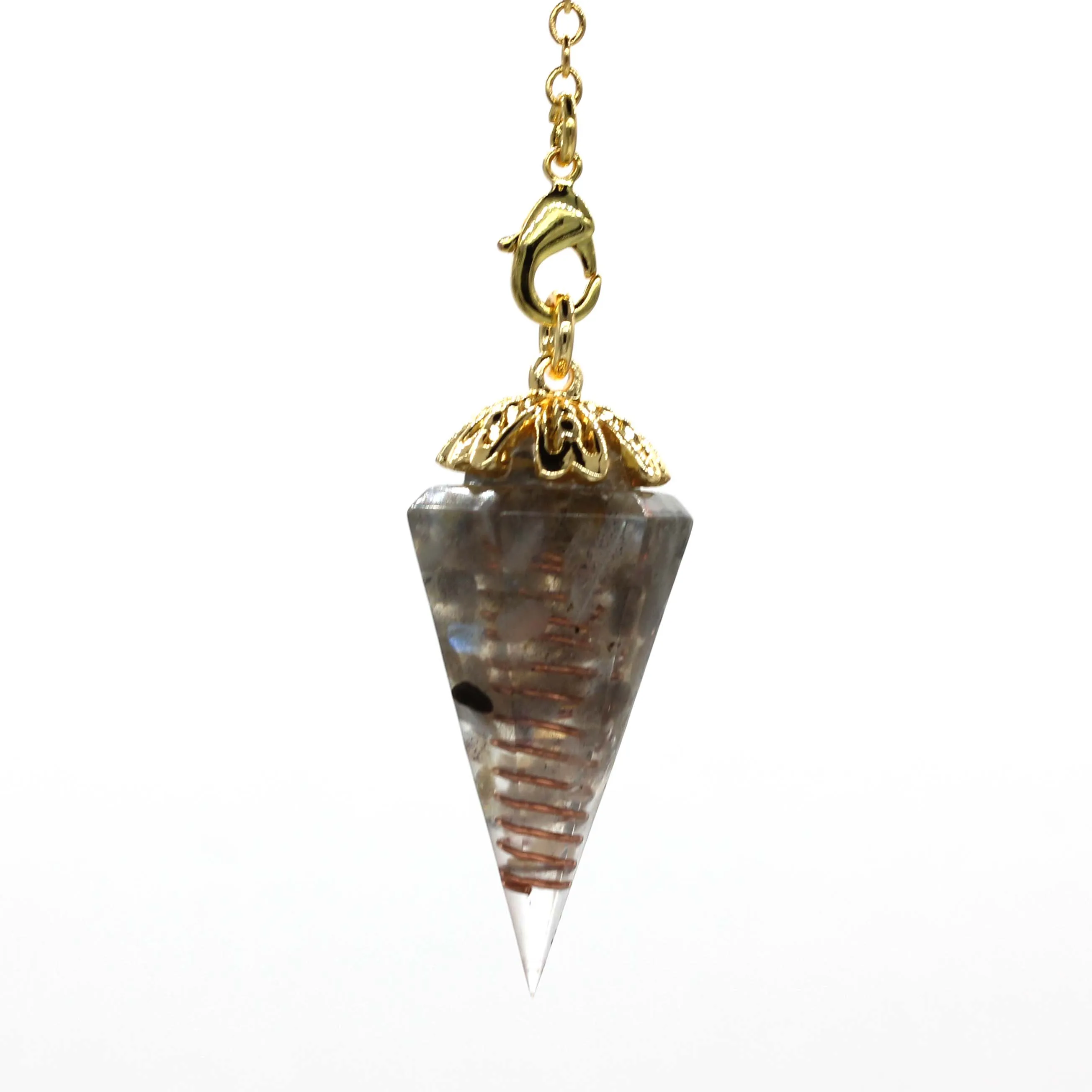 Labradorite Stone Светильник из крафт-бусин желтого золота, торгонит, лазурит, шестиугольная пирамида, подвеска из смолы, цитрин, маятник для изготовления украшений - Окраска металла: Labradorite Stone