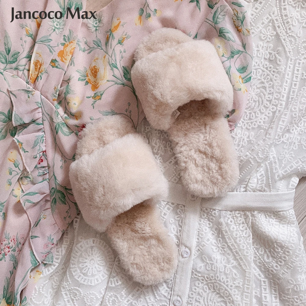 Women Slippers Warm Slippers Winter Warm Slides Sheepskin Sliders Women's Real Wool Fur Slippers Home Indoor Winter Shoes S6038