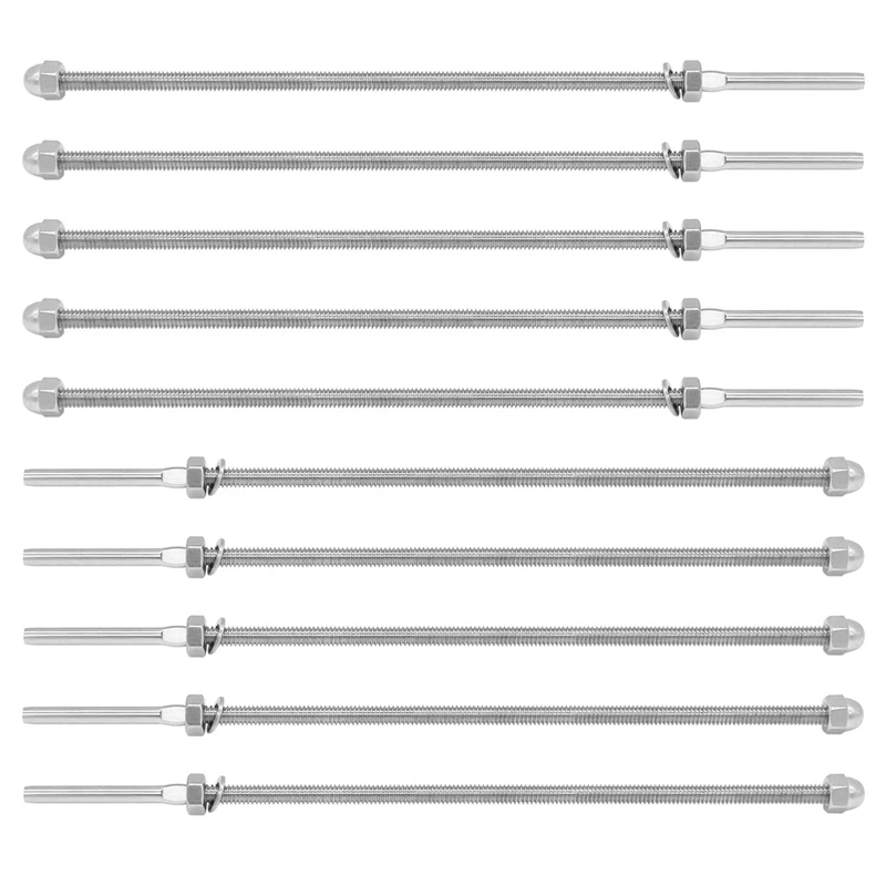 

Swage Threaded Stud Tension End Fitting Terminal for 1/8 Inch Cable Railing, T316 Stainless Steel Marine Grade (10 Inch Long, fo