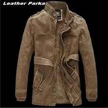 Мужская куртка из искусственной кожи и бархата, удлиненная куртка из искусственной кожи, зимняя Персонализированная Мужская мотоциклетная кожаная парка
