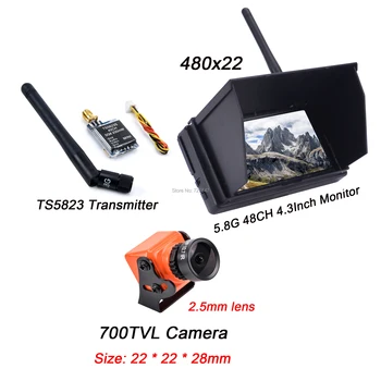 

FPV 5.8G 48CH 4.3Inch LCD 480x22 pixels Reciever Monitor w/OSD 700TVL 2.1mm / 2.5mm Lens Camera TS5823s transmiter