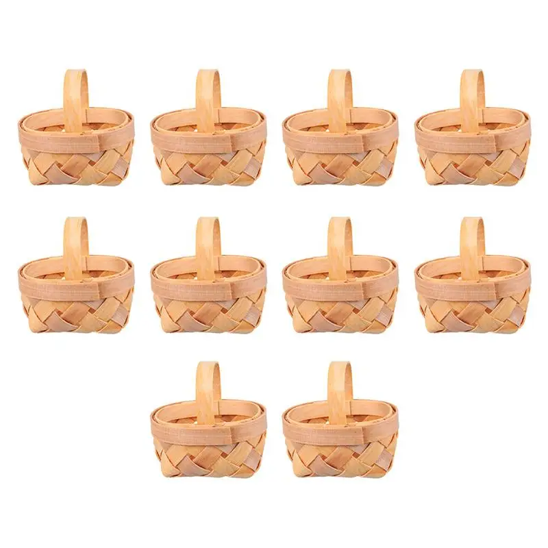 10Pcs Mini Wooden Baskets House Picnic Baskets Tiny Party Favors