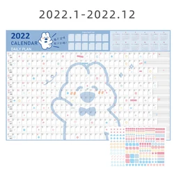 Calendrier mural année 2022 avec autocollant mignon pour la maison, planificateur de calendrier à 365 jours, fournitures scolaires et de bureau 