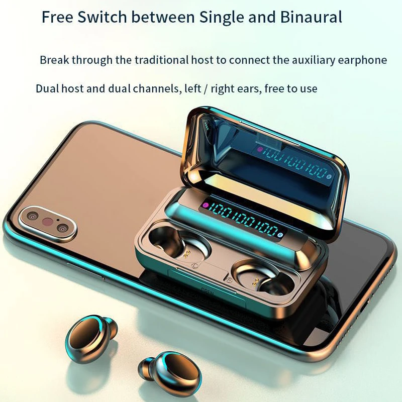 Earphone Bluetooth Headphone Wireless Headset Gamer Earbuds TWS Earpiece Microphone 9D Noise Reduction Waterproof LED Screen
