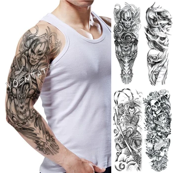 

Large Arm Sleeve Tattoo Mask Warrior Soldier Waterproof Temporary Tatoo Sticker Skull Power Men Women Full Totem Tatto